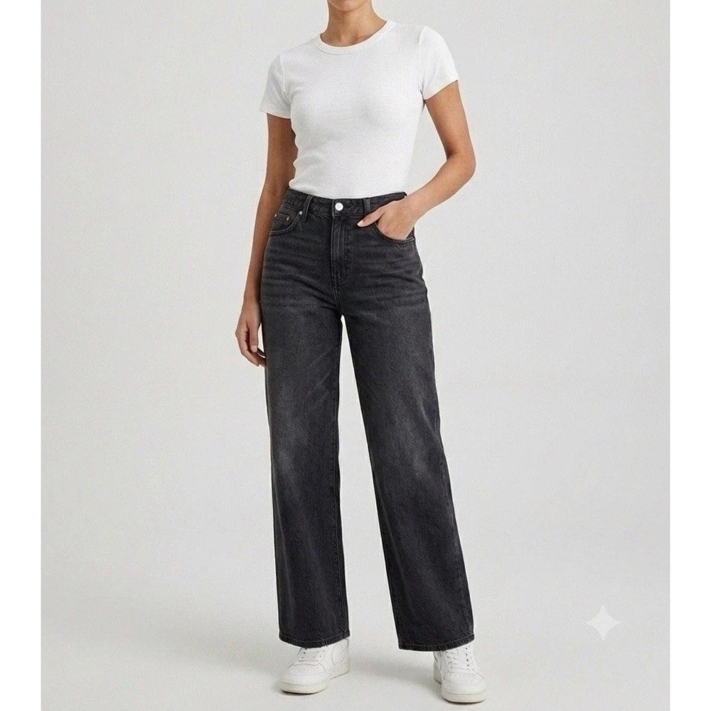 American Eagle Strigid Stovepipe Wide Leg Ankle Jeans Women 8 Black 90s Grunge